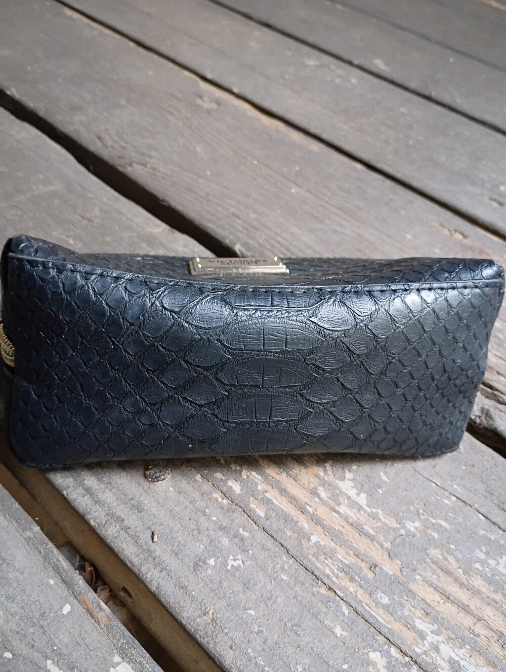 Victoria's Secret Croc-Embossed Black Wristlet - Picture 2 of 7